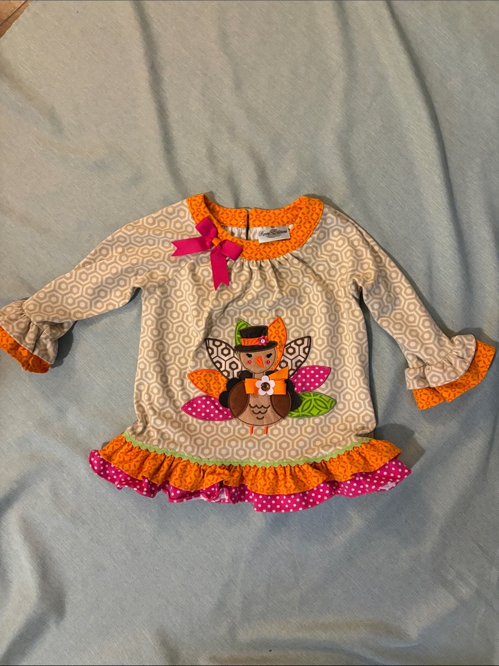 Rare Editions Cream Tunic Dress with Orange & Pink Accents- aThanksgiving turkey